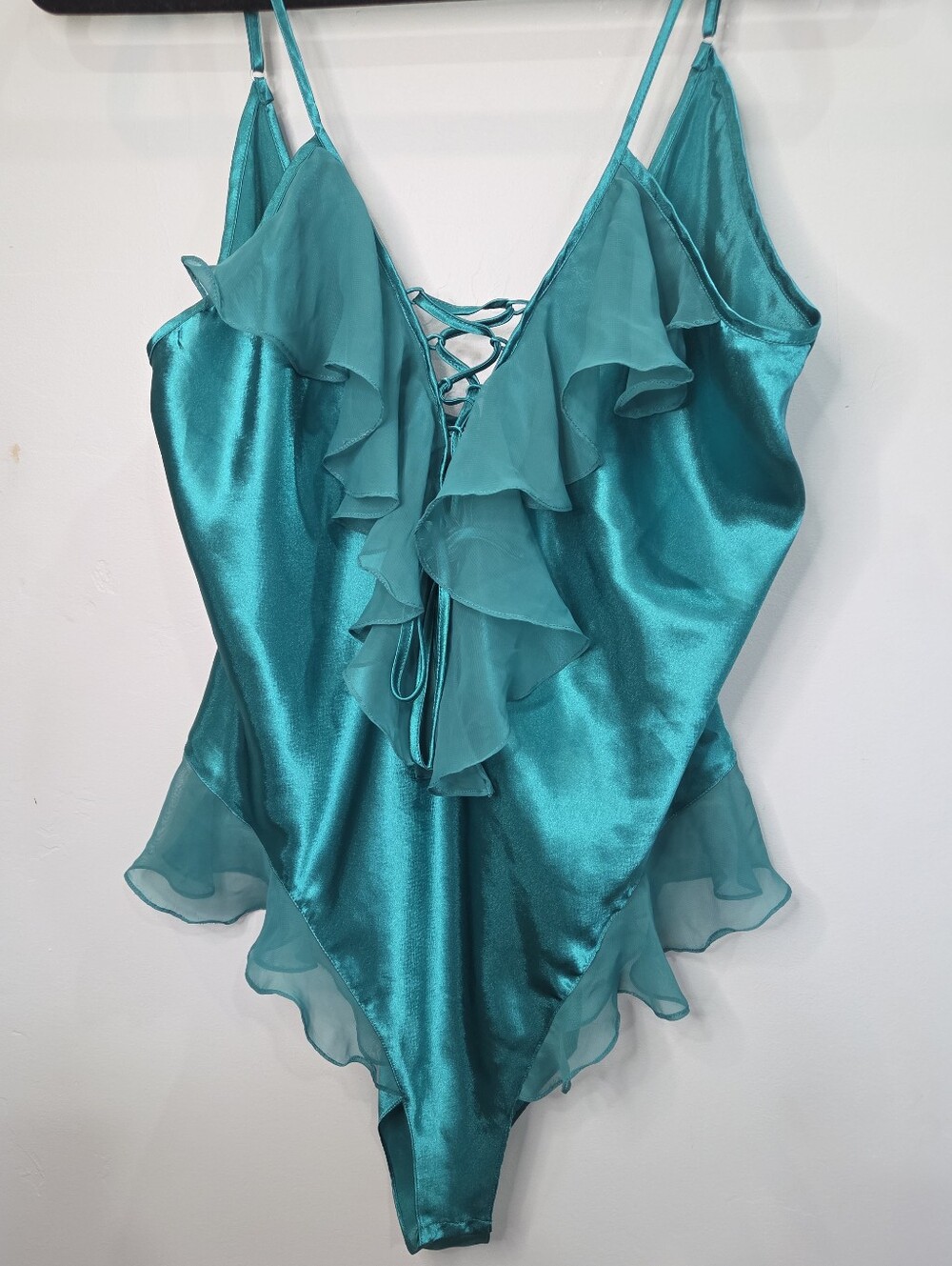 Vintage Amanda Smith Satin Teddy Bodysuit Size Large Green